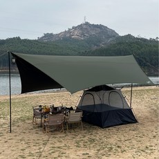 탑 랜더 완벽한 99.99% 빛 차단 대형 팔각형 캠핑 방수 암막 블랙코팅 타프 UV50 차단 야외 및 관광용, 천 타프만, 올리브 그린