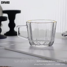 DFMEI 新款輕奢風把手玻璃杯咖啡杯可愛牛奶杯多款圖案家用卡通早餐杯, 1個