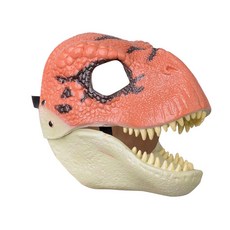 桃園出貨 萬聖節亞馬遜恐龍動嘴巴麵具麵罩 聖誕節動物霸王龍恐龍麵具頭套, 動嘴巴恐龍（桔色+花紋）, 1個