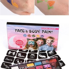 바디페인팅 페이스페인팅 물감 무지개색 얼굴 할로윈 분장, E. 30색 수용성 페인트 브러시 2개와 템플