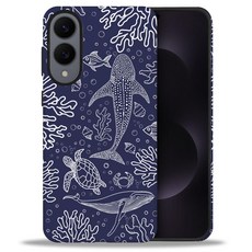 DAIZAG 삼성 갤럭시 S25 엣지 케이스 군용 등급 보호 커버 청록색 고래 바다 생물 코랄 패턴(반투명 색상), Samsung Galaxy S25 Edge, 네이비 블루 거북이 고래 상어