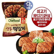 롯데 쉐푸드 전통떡갈비 324g냉동 에어프라이어 갈비살 불고기양념장 명절 제사음식 술안주 반찬 간식 야식, 1세트