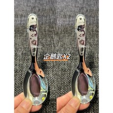 KOM兒童316不鏽鋼餐具便攜 叉勺子 短柄 幼兒園 可愛卡通 3-7歲適用, kom企鵝匙2 隻（無盒）, 1個, 湯匙