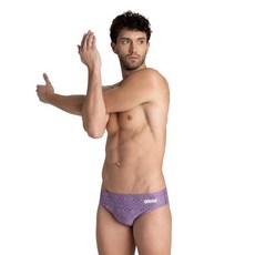 ARENA 남성용 팀 컬러 프린트 7.6cm(3인치) 브리프 운동 트레이닝 수영복 블랙-멀티 퍼플 132246