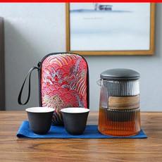 玻璃快客杯旅行茶具組 戶外單人泡茶壺功夫茶杯, 1個, 磨砂黑-日式旅行茶具