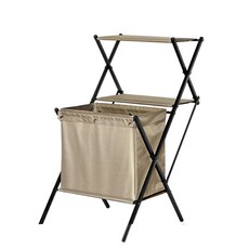 日式摺疊收納籃層架 附有置物籃與兩層置物板, 沙色, 1個