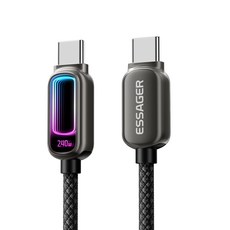 ESSAGER 디스플레이 C-C타입 240W 5A E-Marker 칩 고속 충전 케이블, 블랙, 1m