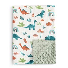 David's kids 모슬린 밍키 남아 여아용 아기 담요 면 전면 및 도트 플리스 뒷면 통기성이 좋고 부드러운 경량 유아용 76.2 x 101.6cm30 40인치 공룡