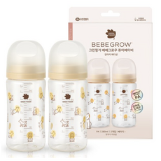 베베그로우 그린핑거 퓨어베이비 PA 노꼭지 디자인 젖병 트윈팩 강아지, 베이지, 280ml, 4세트