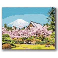 MANTO 台灣製造 大尺寸 40x50cm DIY數字油畫 花海花卉風景 初學者專用, 櫻見．忍野八海, 1套