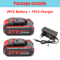 전기 드릴 전기톱 전지가위 등에 적합한 21V 7500mAh 충전식 리튬 배터리, [02] 2 battery - charger, 2
