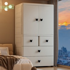 貨到付款 70cm加厚寶寶衣櫃 嬰兒收納櫃 簡易兒童衣櫥 衣服整理儲物櫃 抽屜櫃 置物櫃 儲物櫃 五斗櫃 層櫃 收納櫃, 70cm黑白【掛衣+隔板+2層抽屜】,升級版6.0加厚加固