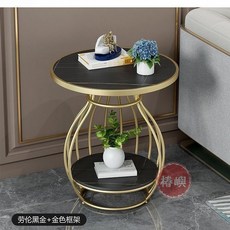 椿嶼 雙層圓形茶幾 邊幾 臥室床頭櫃 小戶型茶桌, 碳鋼框架不包含巖板,直徑50cm高63cm-加厚板材, 1個