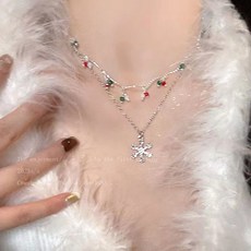 聖誕雪花鋯石項鍊女秋冬氛圍感輕奢小衆毛衣鏈新款潮網紅配飾, 彩色串珠雪花項鍊（兩件套）, 1個