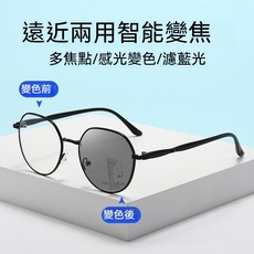 【維新光學】多焦點感光變色濾藍光老花眼鏡，遠近兩用圓框時尚舒適
