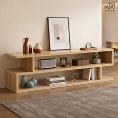 JS리빙 인테리어 거실 3단 장식장 대형 오픈형 거실장 선반 낮은 TV장 수납 정리함 원룸 진열대 가정용 티비장 원목 TV 다이 EA@354025_SF, WOOD