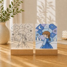 [홈퍼니]DIY 아크릴 무드등 만들기 UV인쇄 완성도안 8종 스테인드 글라스 [1-1]유선USB형 직사각형 미니, [8]얼음공주