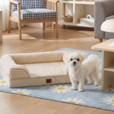 EHEYCIGA 메모리폼 함유 정형외과 반려견 강아지방석 사계절용 애견 강아지쿠션 푹신한 편안한 반려견 소파, 1개, 베이지색