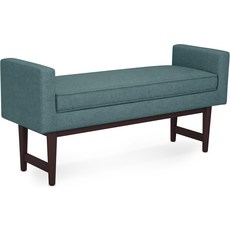 심플리홈 스콧 스몰 오스만 벤치 - 퓨터 그레이의 29인치 와이드 업홀스터 리넨 패브릭 직사각형 측면이 높고 쿠션이 있는 침실 또는 거실용 현대식, Ottoman Bench, Smoky Teal