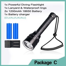 스쿠버 다이빙 손전등 후레쉬 랜턴 전문가용 초강력 LED IPX8 방수 다이버 라이트 수중 램프 8000LM, 2400mAh B, 5xL2 Most Brightest, 1개