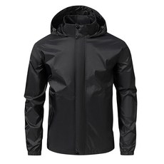 Lunovate 남성용 경량 소프트쉘 레인 재킷 방수 후드 윈드브레이커 패커블 골프 사이클링 하이킹용 블랙. XL