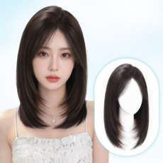CIVILEE 여성 자연 수제 볼륨 가발 일체형 레이어드 미디움 앞머리 가발, 1개, 갈색 검정