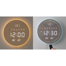플라이토 3세대 백라이트 터닝 플랫 원형 온습도 LED 벽시계 29.5cm, 크림