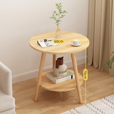 심플 원형 테이블 집 거실 작은 원형 테이블 커피테이블 심플한 침실 발코니 테이블, 우드 이중 레이어 600X700