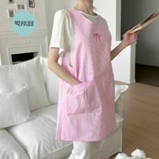 빅사이즈 리본자수 지지미 앞치마 단추형 원피스 예쁜 유치원 어린이집 선생님 보육교사 요양보호사 아이돌보미 교사 실습 앞치마 린다스 에이프런샵, 빅_핑크, 1개