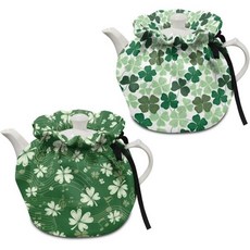 단열 주전자 커버 티포트 코지 주방 티팟 먼지 아침 식사 냄비 워머 커버고무밴드 포함 벌새와 꽃 프린트, 초록 잎 프린트