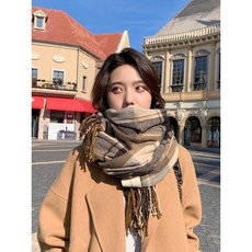 SPIQ 圍巾 圍脖 女生圍巾 韓國綠色復古格子女士百搭圓領保暖披肩