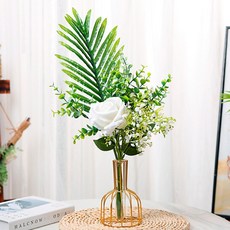 마벨인홈 조화 골드화병 세트, 화이트꽃다발세트, 1개