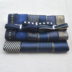 DIY手工飾品材料包：滌綸絲帶組合，新手適用，吧唧托徽章配件，頭飾材料, 藏藍金絲帶1份, 1個