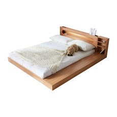 파로마 에밋 LED조명 저상형침대 (수납형) 퀸 Q 프레임만, 오크