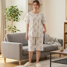 [보슈아]여성잠옷 아사면 반팔 파자마 상하세트 홈웨어 국내산