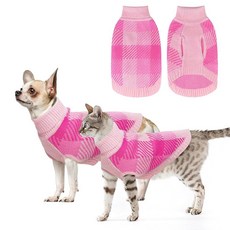 BEAUTYZOO 소형견 강아지 여아 남아용 니트 풀오버 강아지 스웨터 터틀넥 개 옷 고양이 스웨터 가을/겨울 따뜻하고 부드러운 의류 목줄 구멍이 있는 추운 날씨용 니트웨, 핑크