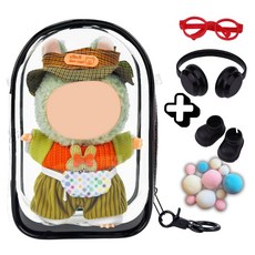 라부부 보호용 케이스 투명 PVC 디스플레이 가방 안경 신발 헤드셋 솜 포함 인형 액세서리 세트 보관 전시 휴대 편리, 1개