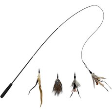 TTcat 고양이 깃털 지팡이 장난감 4개의 리필이 포함된 탈부착 가능한 실내 고양이가 추격 운동을 할 수 있는 인터랙티브 장난감.