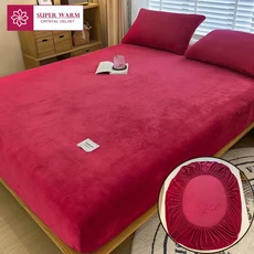 온수 겨울 벨벳 양털 장착 시트 탄성 매트리스 커버 침대 린넨 럭셔리 더블 열 킹 ​​사이즈, 03 picture colour -1
