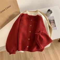 插肩袖復古卷邊毛衣 外套 女寬鬆韓版顯瘦保暖小個子圓領針織開衫冬