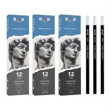 HB문화사 차콜 미술 드로잉 스케치 연필 하드 미디엄 소프트 혼합구성 12p 셋트 전문가용, 소프트(SOFT), 24개