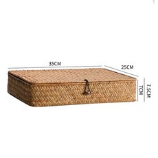 라탄수납함 정리 빈티지 다용도 상자 박스 바구니 소품, 플립 뚜껑, 중형 짚 짜임 35x25 xH7/7.5cm