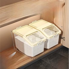 쌀 보관통 주방 위생용기 등급 보관함 습기 방지 곡물 통 북유럽 스타일 플라스틱 보관 용기, 26)크림 화이트 - 25근 쌀통 2개 세트- 계량