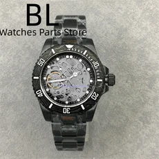 BLIGER 40mm 블랙 럭셔리 탄소 섬유 베젤 남성호환 자동 시계 중공 NH72 무브먼트 사파이어 방수