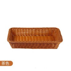 仿藤編織長方形收納展示籃, 棕茶色,302015, 1個