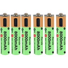 오래 지속되는 AAA 리튬 이온 배터리 Type-C 포트 대용량 충전식 1H 고속 충전 1200 사이클 이상의 수명, [03] 6 Pcs