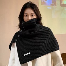 韓版時尚百搭鈕扣披肩針織裙 - 冬季新款小眾氣氛感疊穿半身裙, 纽扣高领黑色, 纽扣高领黑色