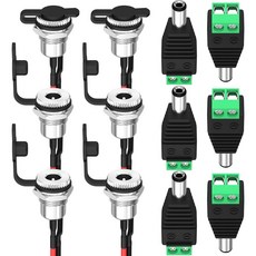 DaierTek DC 전원 잭 패널 마운트 배럴 잭 사전 배선 암 5 5x2 1mm 수 커넥터 플러그 1mm 6PCs, METAL, METAL
