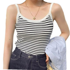 스트라이프 여성 스판 패션 나시 여름 민소매 59000EA 1EA, 블랙 FREE