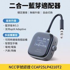 YORI優里 藍牙音頻接收器與發射器 藍牙5.3 aptX Adaptive 雙設備連接 NCC認證, 1個, 黑色, BT34